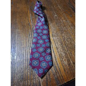 Spencer & Lowe Paisley Burgandy Blue Cream Brown Green Silk Mens Neck Tie USA